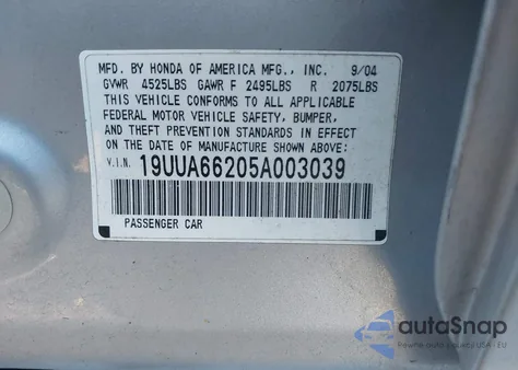2005 Acura Tl z USA, uszkodzony, nr VIN 19UUA66205A003039
